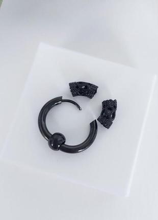 Сережка кільце чоловіча із нержавіючої сталі (1 шт) dekolie mk1232 чорна4 фото