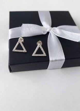Сережки трикутники з камінцями mk1159 срібного кольору
