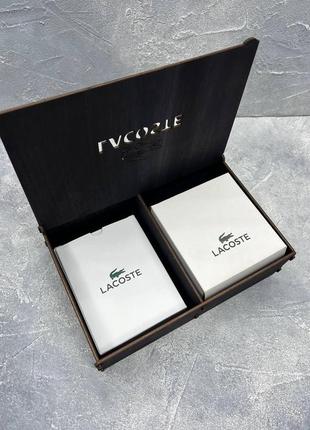 Мужской подарочный набор lacoste кожаный ремень + кожаный кошелек в подарочной упаковке3 фото