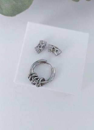 Моно серьга кольцо мужская нержавеющая сталь (1 шт) массивная dekolie mk1231-1 серебро4 фото