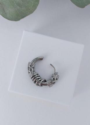 Моно серьга кольцо мужская нержавеющая сталь (1 шт) массивная dekolie mk1231-1 серебро5 фото