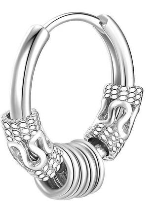 Моно серьга кольцо мужская нержавеющая сталь (1 шт) массивная dekolie mk1231-1 серебро1 фото