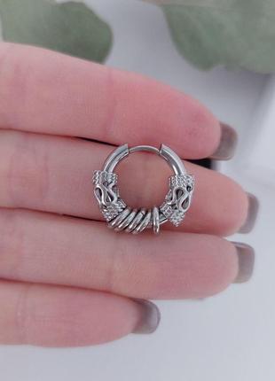 Моно серьга кольцо мужская нержавеющая сталь (1 шт) массивная dekolie mk1231-1 серебро3 фото