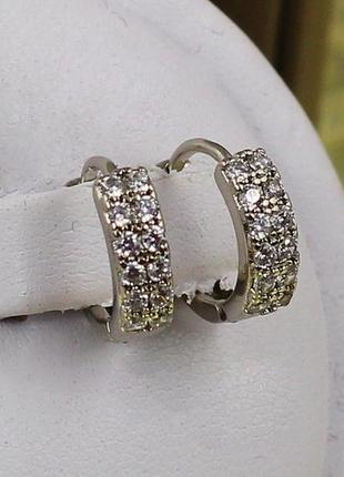 Серьги xuping jewelry кольца две дорожки 1.1 см серебристые1 фото