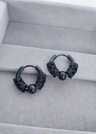 Сережки кільця чоловічі із нержавіючої сталі (пара) dekolie mk1232-2 чорний2 фото