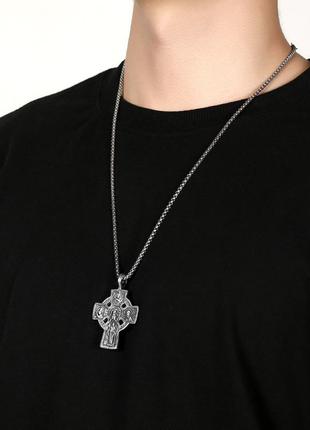 Чоловічий кулон із ланцюжком хрестик на шию з олова підвіска амулет стильний оберег5 фото