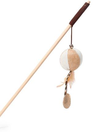 Игрушка для котов taotaopets 014430 палочка деревянная ball с перьям 40 см