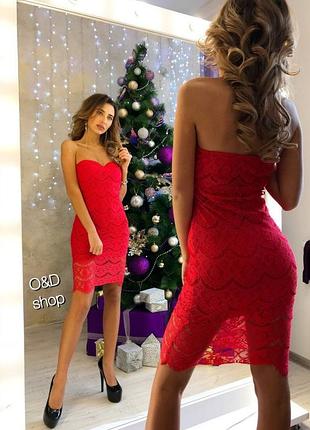 Яскраве ошатне плаття з відкритим верхом і мереживом