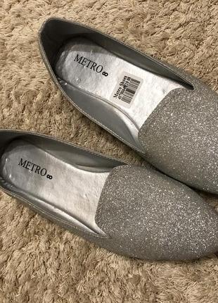 Балетки срібного кольору, з блискітками