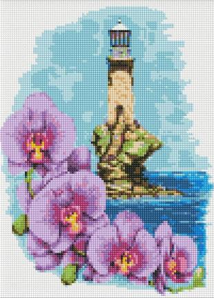 Алмазна мозаїка на підрамнику маяк з орхідеями ©анна кулик ідейка 30х40см amo7622