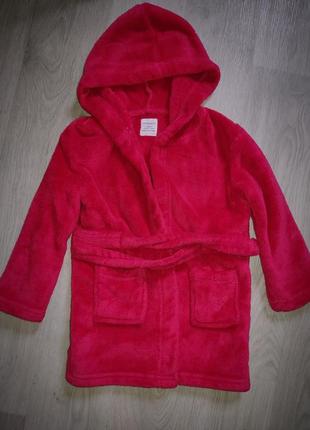 Теплый махровый халат на девочку, бордо, primark, 12-18 месяцев, 80 размер