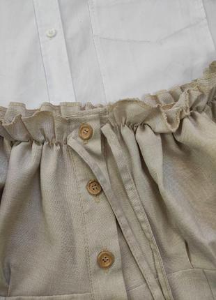 Бежевая нюд короткая блуза кроп топ с открытыми голыми плечами рюшами пышными рукавами5 фото