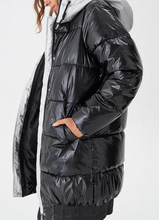 Новая женская тёплая лаковая куртка пальто с капюшоном house5 фото