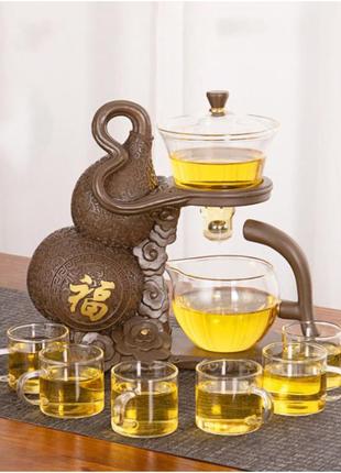 Сервиз для чая счастливый улоу (350 мл) и 6 чашек, чайный сервиз из термостекла, гайвань и чахай