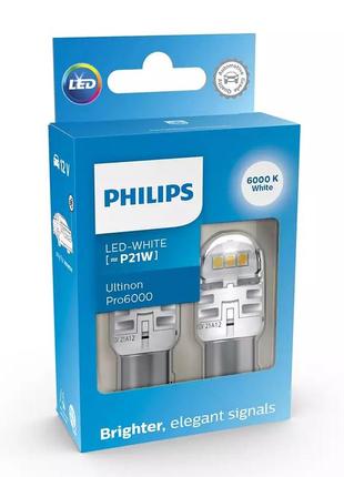 Комплект светодиодных ламп philips 11498cu60x2 p21w led ultinon pro6000 si 12v ba15s white