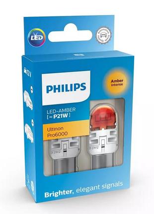 Комплект светодиодных ламп philips 11498au60x2 p21w led ultinon pro6000 si 12v bau15s amber