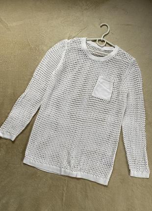 Светр сітка подовжений жіночий, кофта сітка біла подовжена