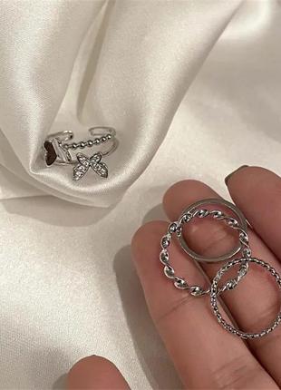 Набор колочек, серебряные кольца, бижутерия, кольцо с бабочкой3 фото