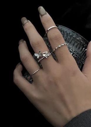 Набор колочек, серебряные кольца, бижутерия, кольцо с бабочкой1 фото