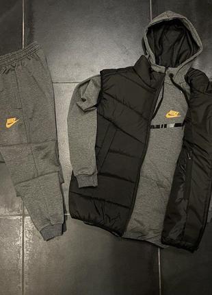 Осенний серый спортивный костюм комплект nike tech fleece с капюшоном сірий чоловічий костюм nike tech fleece з капюшоном на осінь костюм найк