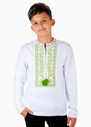 Вишиванка з довгим рукавом для хлопця підлітка, вишита трикотажна сорочка з орнаментом4 фото