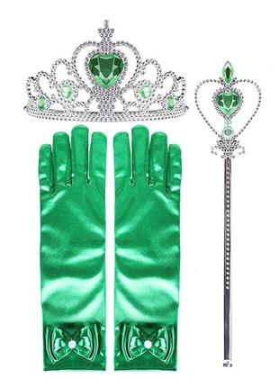 Набор аксессуаров принцессы мавки русалочки анны перчатки палочка корона зеленые
