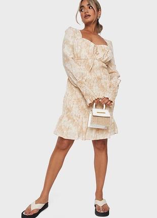 Красивое платье миди беж с оттенком резинка 12 л