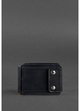 Чоловіче шкіряне портмоне чорне 10.0 затискач для грошей crazy horse1 фото