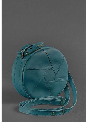 Кожаная круглая женская сумка бон-бон зеленая3 фото