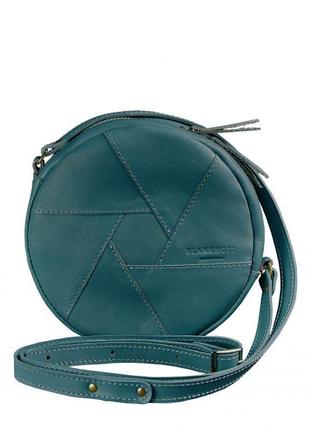 Кожаная круглая женская сумка бон-бон зеленая9 фото
