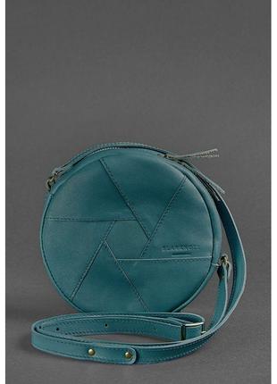 Кожаная круглая женская сумка бон-бон зеленая2 фото