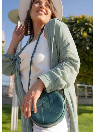 Кожаная круглая женская сумка бон-бон зеленая6 фото