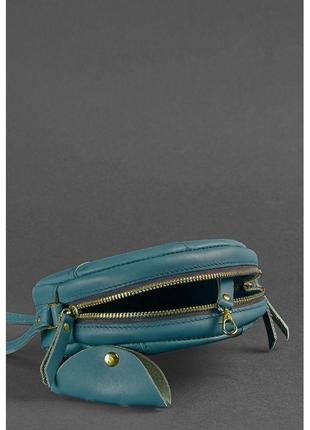 Кожаная круглая женская сумка бон-бон зеленая4 фото