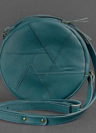 Кожаная круглая женская сумка бон-бон зеленая8 фото