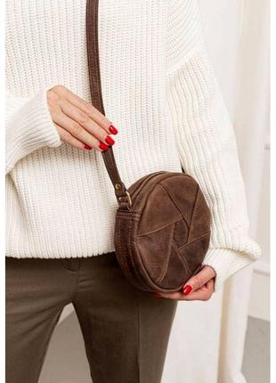 Кожаная круглая женская сумка бон-бон темно-коричневый crazy horse