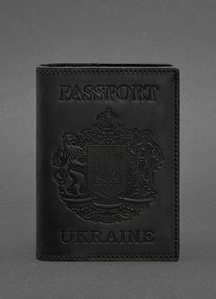 Шкіряна обкладинка для паспорта з українським гербом чорна6 фото