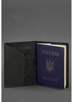 Шкіряна обкладинка для паспорта з українським гербом чорна2 фото