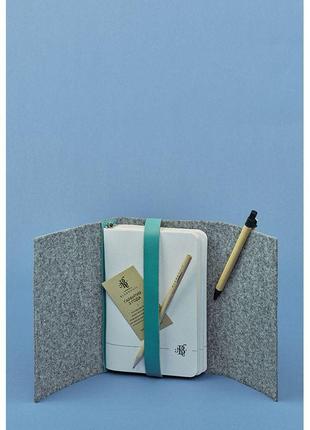 Фетровый женский блокнот (софт-бук) 1.0 с кожаными бирюзовыми вставками2 фото