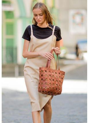 Шкіряна плетена жіноча сумка пазл l світло-коричнева crazy horse7 фото