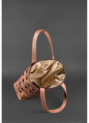 Кожаная плетеная женская сумка пазл l светло-коричневая crazy horse6 фото