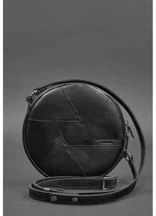 Кожаная круглая женская сумка бон-бон krast черная2 фото