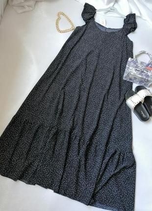 Красиве плаття в підлогу тканина суперсофт волан і рюші з кишенями тканина в горох