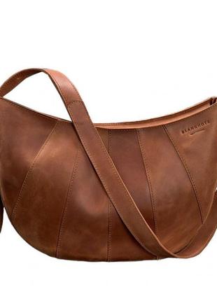 Кожаная женская сумка круассан светло-коричневая9 фото