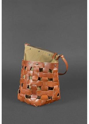 Кожаная плетеная женская сумка пазл m светло-коричневая krast5 фото