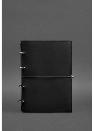 Кожаный блокнот а4 на кольцах (софт-бук) 9.0 в мягкой обложке черный краст1 фото