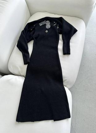 Шикарный костюм в стиле chrome hearts черный повязка рубчик сарафан с накидкой4 фото