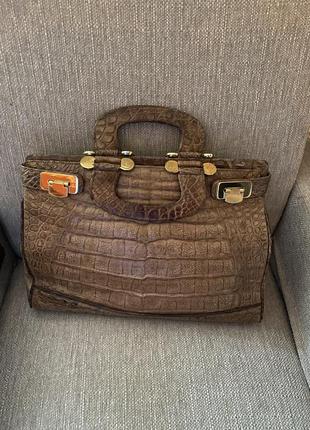 Винтажная сумка из кожи крокодила в стиле birkin, modell royal