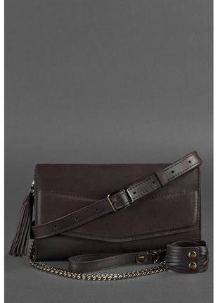 Женская кожаная сумка элис темно-коричневая краст4 фото