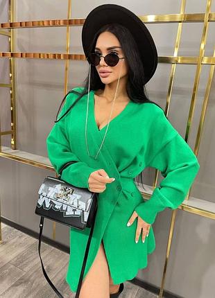 Кардиган в стиле bottega платье на запах зеленая трава