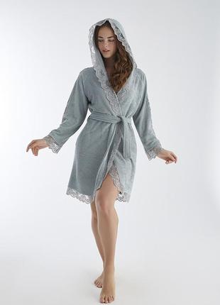 Бамбуковий жіночий халат лазневий турція довгий nusa халат жіночий з капюшоном nusa 4200 ментол5 фото